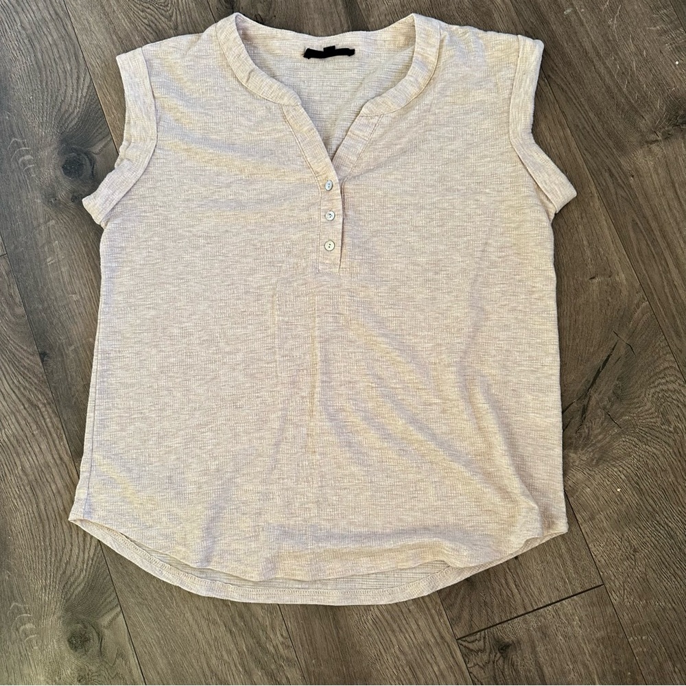 Jane and Delancey Soft Heather Ivory Cap Sleeve Henley Tank